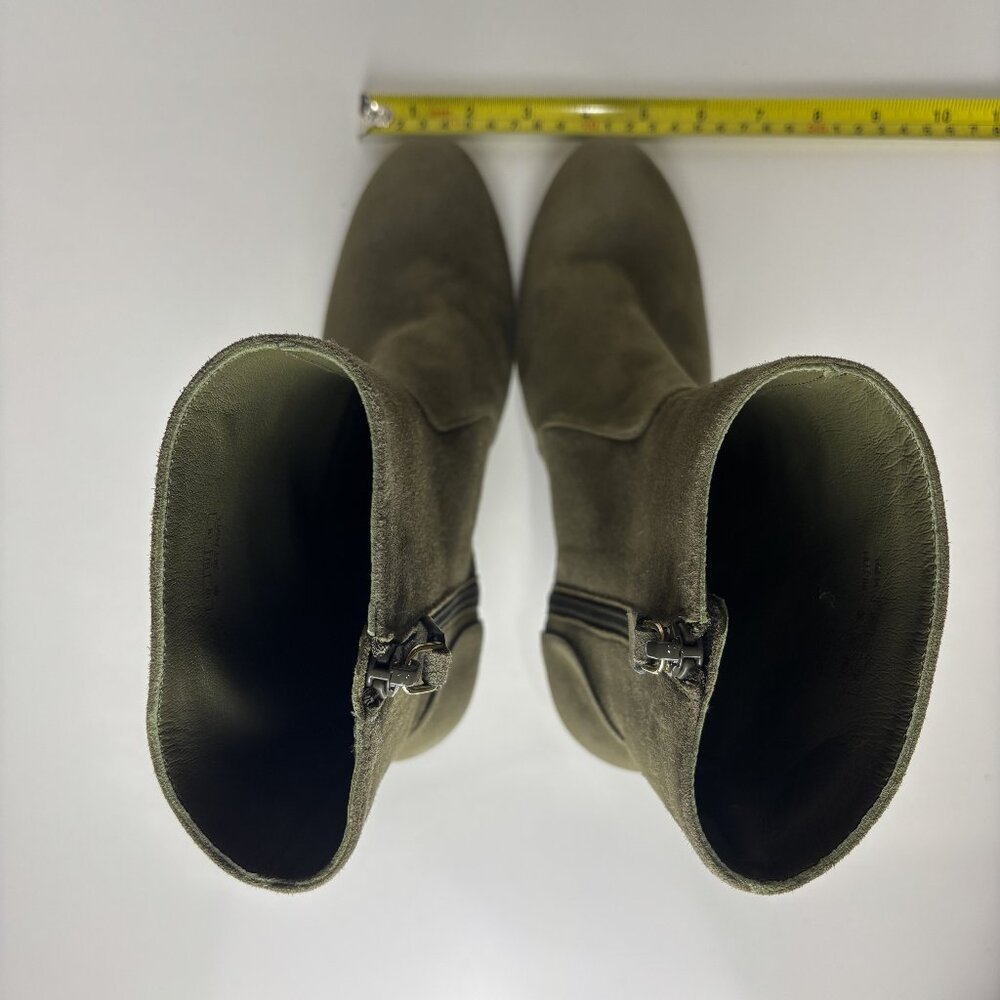 8B Green Suede Leather Block Heel Zip Zipper Almond Toe Ankle Boot Bootie Vida - Picture 11 of 14